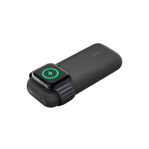 Batería 10.000 mAh con carga para Apple Watch y cable USB-C a USB-C Belkin negra